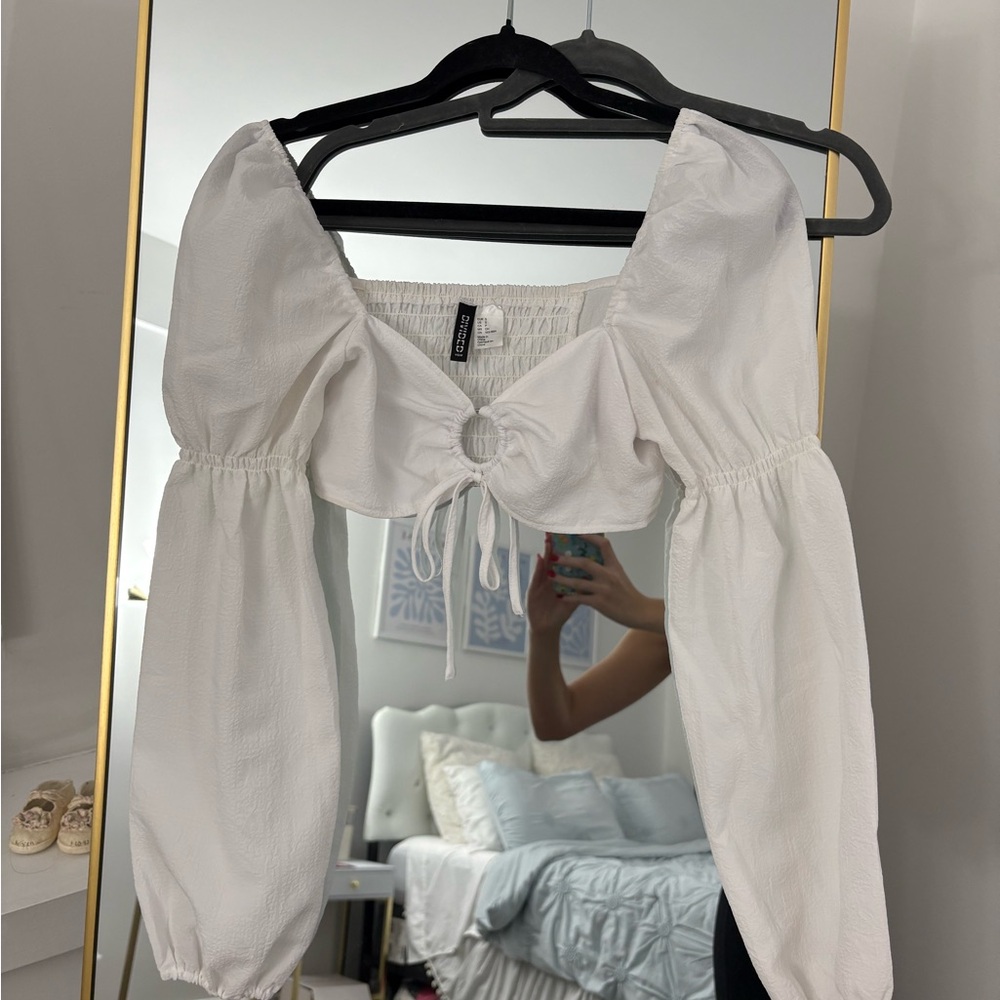 Divided White Blouse with Ring Detail